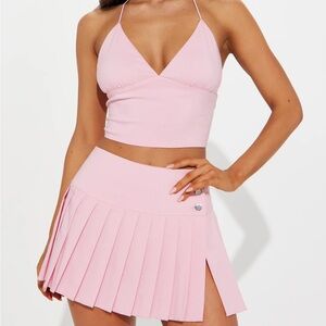 I Am Gia Inspired butterfly pink skirt set two piece pleated w/adjustable top